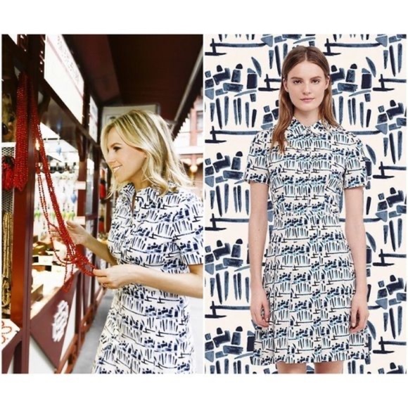 Tory Burch Printed Shitdress Abstract Figurine Cotton Poplin Dress‎  4 - Picture 1 of 7